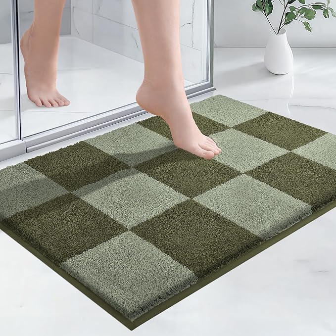 PURRUGS Bathroom Rug Non-Slip Machine Washable 24" x 36", Super Absorbent and Quick-Dry Bath Mat, Extra Soft and Plush Bath Rug for Shower, Bathtub and Sink, Sage Green & Olive Green