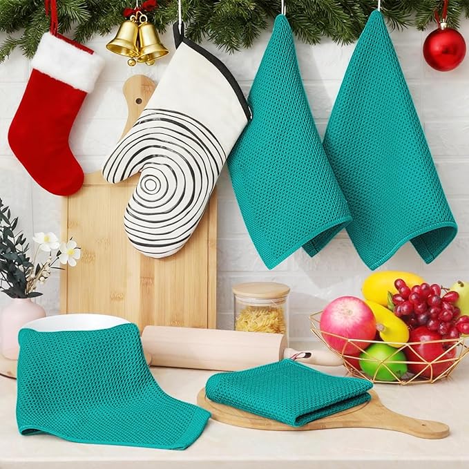 Homaxy 100% Cotton Waffle Weave Kitchen Dish Cloths, Ultra Soft Absorbent Quick Drying Dish Towels, 12 x 12 Inches, 6-Pack, Teal
