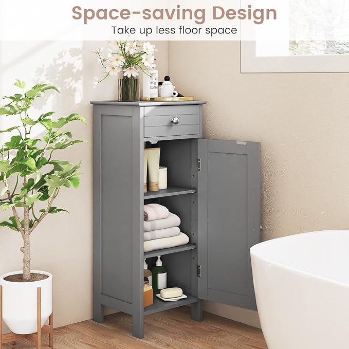 GLACER Floor Storage Cabinet, Multifunctional Bathroom Storage Cabinet with 2 Adjustable Shelves, Ideal for Bathroom, Living Room, 14 x 12 x 34.5 inches (Grey)