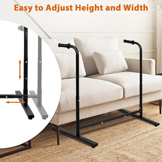 Heavy-Duty Adjustable Stand Assist Aid for Elderly - 500 lbs Capacity, Portable Sit-to-Stand Lift Assist for Couch, Chair & Bed - Non-Slip Covers, Easy Assembly, Black