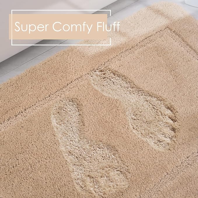 LOCHAS Bathroom Rug Set Beige, Soft Bath Rug Set 2 Piece, Toilet Mat U-Shaped 20x20 and 34x20 Bath Rugs, Quickly Dry Mats for Bathroom, Tub, Washable, Super Absorbent Floor Mat