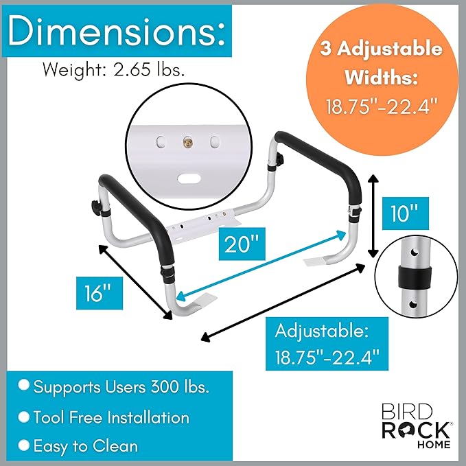 BIRDROCK HOME Toilet Seat Safety Rail for Seniors | Handrail Support Safety Frame for Bathroom | Easy Install - Elderly, Handicap, Bariatrics, Medical Disabled | Raised, Elevated, Assistance, Commode
