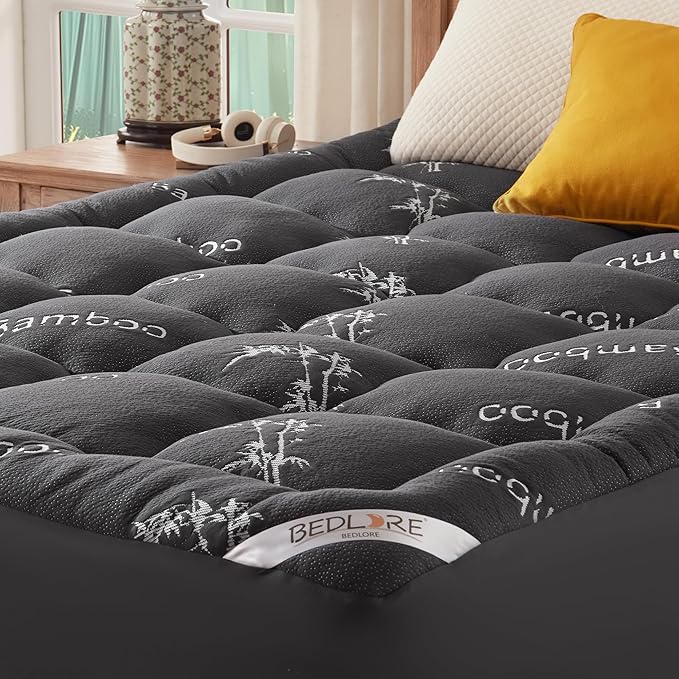 BEDLORE Full Size Mattress Topper Viscose Derived from Bamboo, Thick Pillow Top Mattress Pad with Stretchable Pockets for 6"-15" Mattress, Breathable Mattress Topper for Back Pain Relief(Dark Gray)