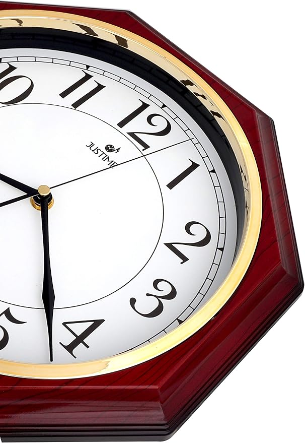 JUSTIME Traditional Schoolhouse Easy to Read Regulator Wall Clock, Chiming Wall Clocks with Pendulum & Westminster Chime Hourly, Schoolhouse Wall Decor Battery Operated (Red Mahogany)