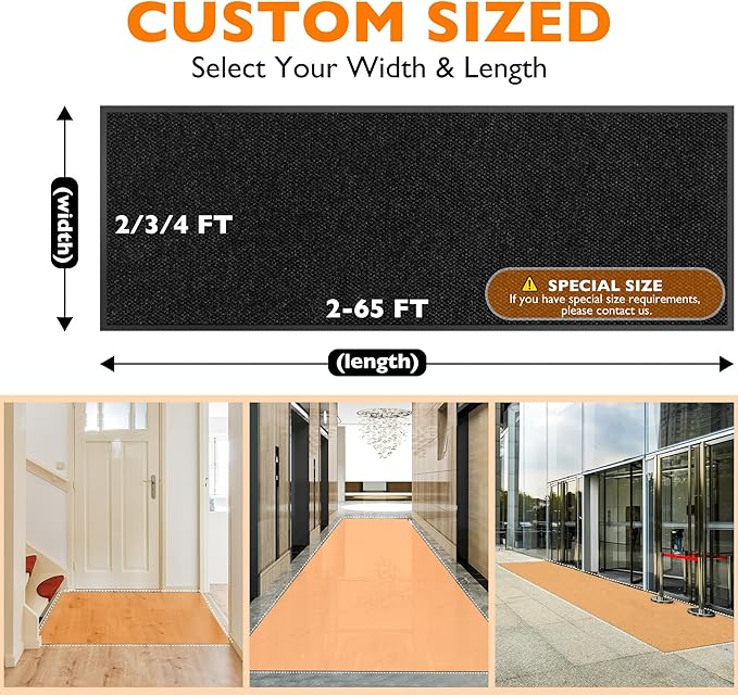 Custom Size Extra Large Front Door Mat, 3FT x 34FT Indoor Outdoor Entrance Commercial Floor Mat, Heavy Duty Dirt Trapper Doormat for Entryway Welcome Mat, Low Profile, Non-Slip, Waterproof