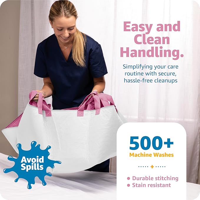 Improvia Positioning Bed Pad, with 8 Reinforced Handles, Quick-Drying, Washable, Waterproof, for Lifting, Turning, Transfering, Elderly and Incontinence Patients (Pink, Pack of 2)