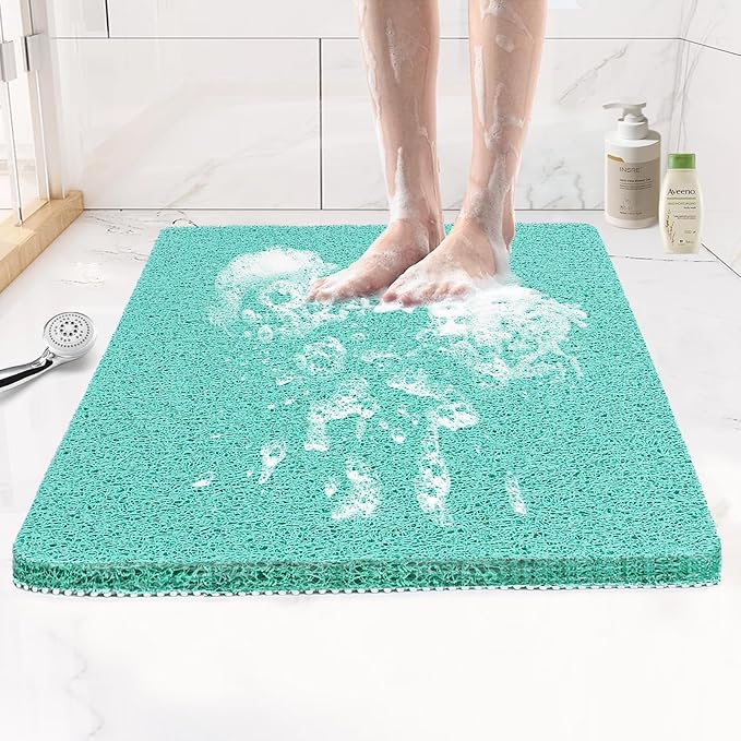 Joyhalo Shower Mat Bathtub Mat Non Slip, Bathmats Non Slip, Quick Drying Foot Scrubber Loofah Mats for Shower, Tub, Bathroom, Home, 24x24inch, Aqua