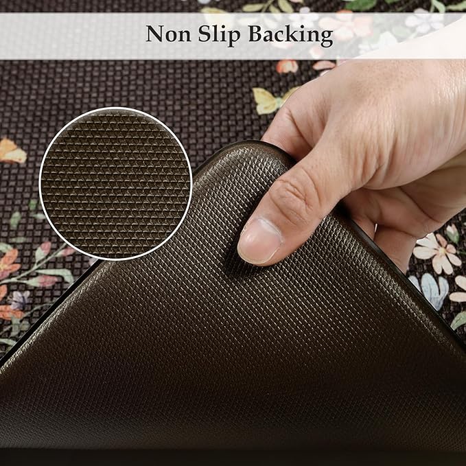 KIMODE Kitchen Anti Fatigue Mats, Farmhouse Kitchen Rugs Sets of 2, Memory Foam Kitchen Mats for Floor, Waterproof Non Skid Standing Mat for Sink Laundry Office Desk Black 20"x47"+20"x32"