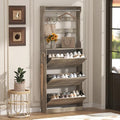 Tall Shoe Cabinet with Coat Rack, Hidden Shoe Storage Cabinet with Doors & Drawer, Hanging Bar & Hooks, Slim Narrow Freestanding Shoe Rack Organizer for Entryway, Hallway & Living Room, Grey