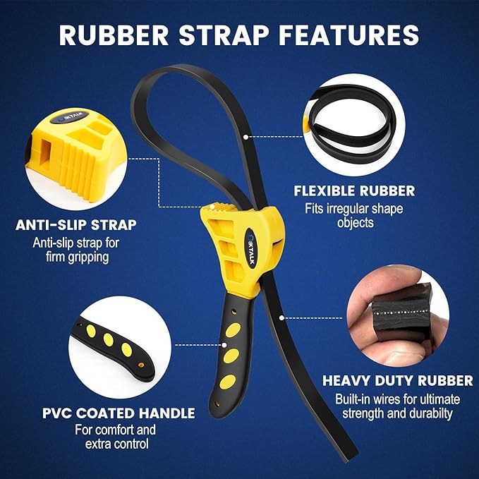2-Pack Rubber Strap Wrench Set, 4" & 6" Oil Filter Wrench and Jar Opener for Plumbing, Water Filter, Sink Drain & Tub Drain Removal | Non-Slip Adjustable Universal Tool