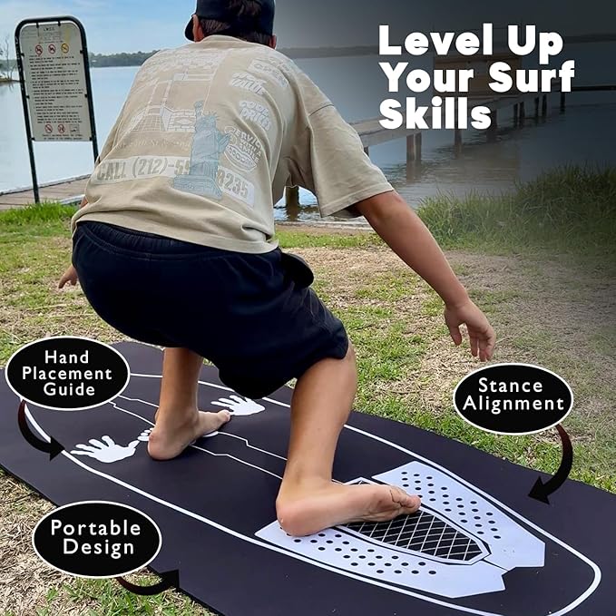 Surf Training Mat 72" × 27.5" - Surf Yoga Mat for Pop-Up Practice, Balance & Surfing Workout - Durable Non-Slip Neoprene Rubber Surf Mat Trainer for Home and Surf Fitness