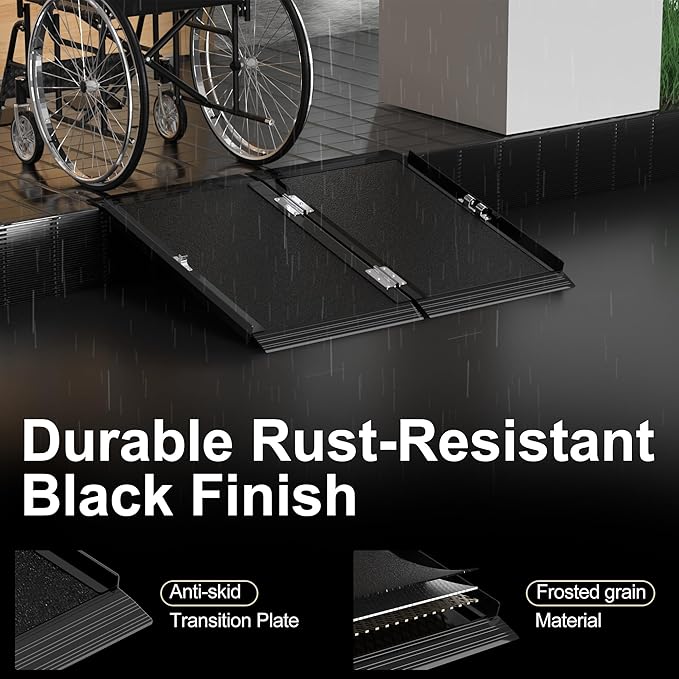 2FT Portable Wheelchair Ramp with Quick-Lock, Black Seamless Non-Slip Aluminum Folding Handicap Ramp,Threshold Ramp for Doorways, Wheel Chair Ramp for Home Steps, Loading Dock Plates