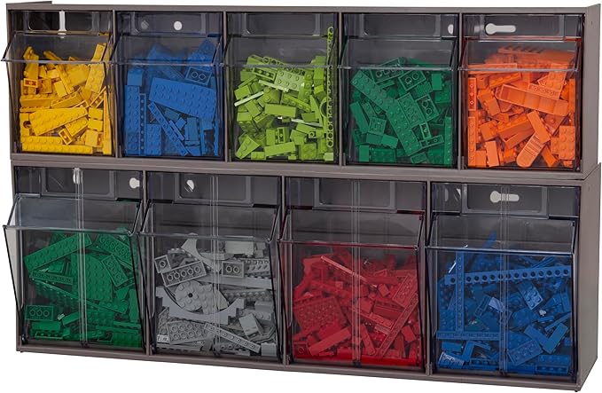 Akro-Mils TiltView Plastic Storage Cabinet with 5 Tilt Out Bins, Horizontal Plastic Parts Organizer, Teacher Toolbox, and Office Supply Organizer, 23-5/8" W x 6-1/2" H x 5-5/8" D, Mocha Raspberry