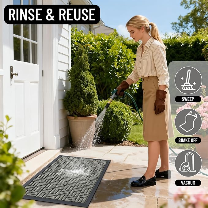 OLANLY Front Door Mat Outside Entrance 71x23, Absorbent, Heavy Duty Sturdy Natural Rubber Doormat Indoor Outdoor, Non-Slip, Stain and Fade Resistant, Low Profile Floor Mat for Entryway, Modern Gray