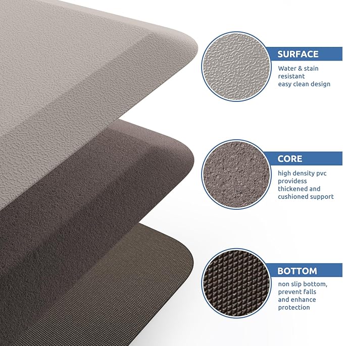 KitchenClouds Kitchen Mat Cushioned Anti Fatigue Rug 17.3"x28" Waterproof Non Slip Standing Desk Mat Comfort Floor Mats for Kitchen House Sink Office (Khaki)