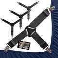 GORILLA GRIP Patent Pending Bed Sheet Holders, Adjustable Elastic Fasteners with Metal Clips, Keep in Place Fitted Bedding Straps, Firm Tight Suspenders for Mattress, US Designed, 4 Pack Black