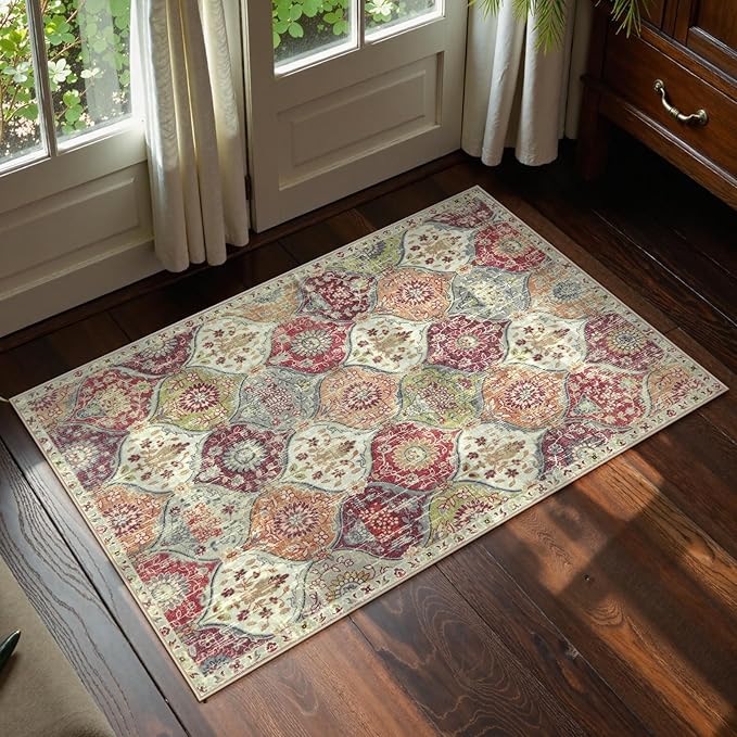 Lahome Moroccan Trellis Washable Orange Rug, 2x3 Entryway Rugs for Kitchen Bathroom, Non-Slip Indoor Door Mat Ultra-Thin, Small Throw Carpet for Bedroom Entry, Orange/Terracotta