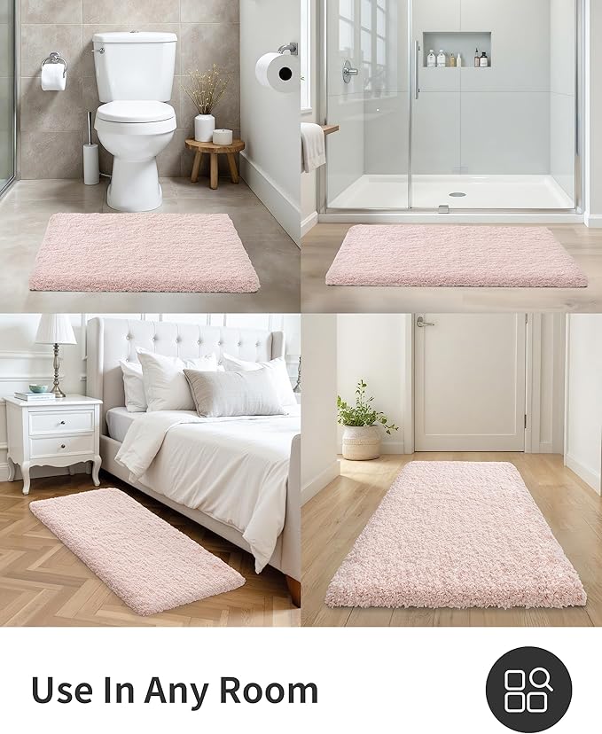 ILANGO Pink Christmas Bathroom Rugs 60" × 24" Non Slip & Super Absorbent Extra Thick Soft, Washable Bath Carpet Runner for Floor, Microfiber Plush Shaggy Bath Mats with Rubber for Bathtub Shower Room