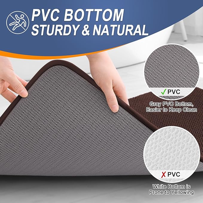 OLANLY Thick Memory Foam Bath Mat Rug 24x16, Extra Soft Absorbent Bathroom Rug, Quick Dry Bath Mats, Non-Slip, Machine Washable Carpet for Bathroom, Tub and Shower, Home Decor Accessories, Brown