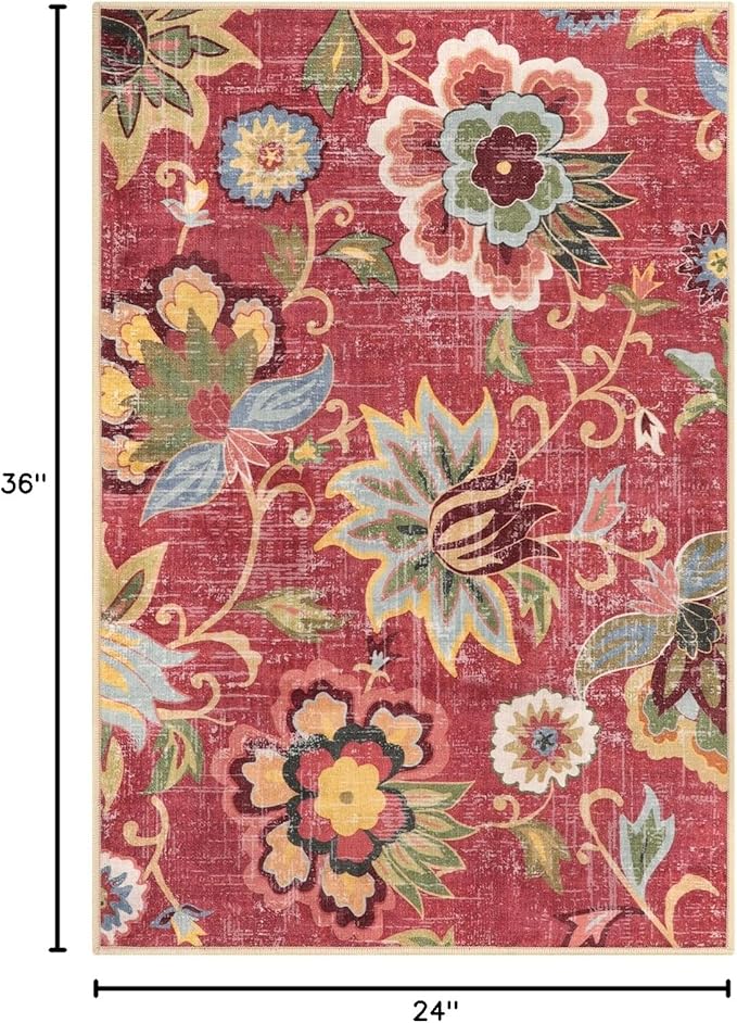 Beeiva Red Kitchen Rugs Non Slip Washable, 2x3 Floral Christmas Kitchen Entry Rug for Entryway Indoor Ultra Thin Small, Vintage Non-Shedding Front Door Mat Indoor Entrance Throw Carpet for Bathroom