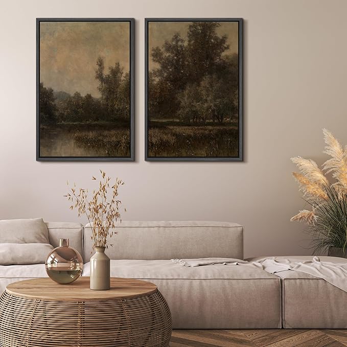 MUDECOR Framed Canvas Print Wall Art Wildflower Meadow Romantic Impressionist Floral Landscape Illustrations Modern Art Decorative Bohemian Chic for Living Room, Bedroom, Office - 24"x36"x2 Black