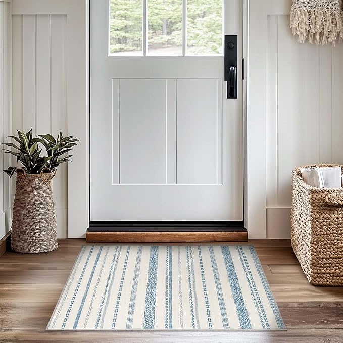 jinchan Boho 2x3 Rugs for Entryway - Moroccan Machine Washable Doormat Soft Bohemian Small Throw Rug Non-Slip Carpet for Entrance Kitchen Laundry Room Bedroom (2‘x3', Blue)