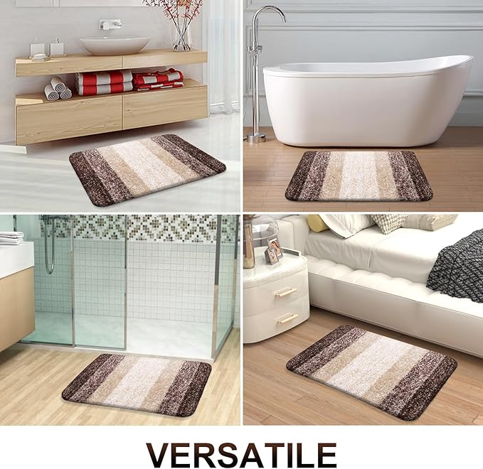 OLANLY Bathroom Rug Set 2 Piece, Soft Absorbent Microfiber Bath Rug Set, Non-Slip, Machine Wash Dry, Plush Shaggy Bath Mats for Bathroom (30"x20"+24"x16", Brown)