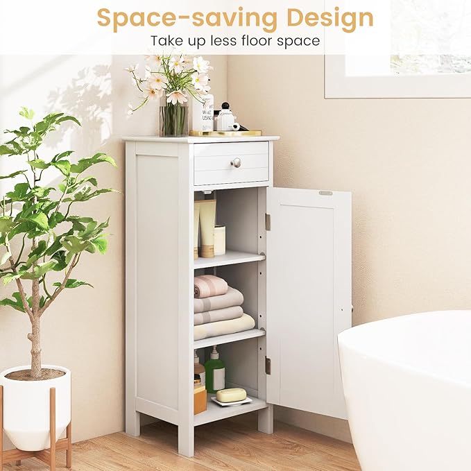GLACER Floor Storage Cabinet, Multifunctional Bathroom Storage Cabinet with 2 Adjustable Shelves, Ideal for Bathroom, Living Room, 14 x 12 x 34.5 inches (White)