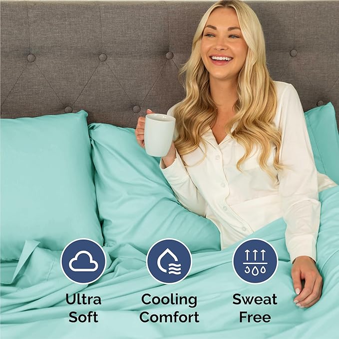 Twin 4 Piece Sheet Set - Cooling & Breathable Bed Sheets - Hotel Luxury Bed Sheets for Women, Men, Kids & Teens - Comfy Bedding w/Deep Pockets & Easy Fit - Soft & Wrinkle Free - Twin Spa Blue Sheets