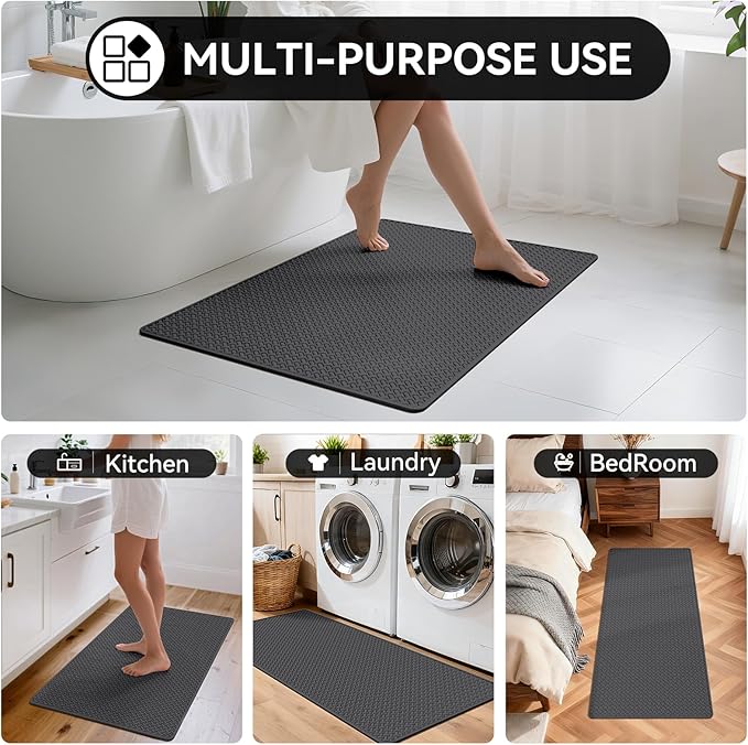 Bathroom Runner Non Slip, Extra Soft Absorbent Quick Dry Bath Mats, Foam Weave Texture Thin Bath Rugs Washable with Rubber Backing, 24" x 70“