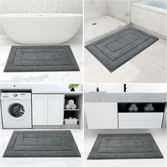 Buganda Bathroom Rugs, 30" x 20", Soft and Absorbent Microfiber Bath Rugs, Non-Slip Shaggy Shower Carpet, Machine Wash Dry Bath Mats for Bathroom Floor, Tub and Shower, Dark Grey