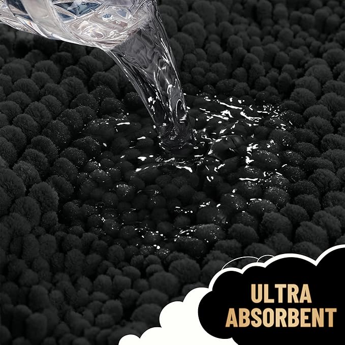OLANLY Thick Bathroom Rugs 30x20, Extra Soft Absorbent Chenille Striped Bath Rugs, Rubber Backing, Machine Wash Dry, Bath Mats for Bathroom Floor, Tub and Shower, Home Decor Accessories, Black