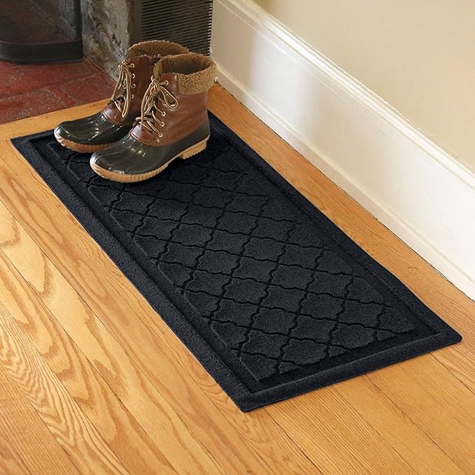 WaterHog Indoor Outdoor Boot Tray Mat – Skid-Resistant Entry Rug for Front Door, Mudroom, Porch, Patio, Garage, All Weather Floor Protector, Made in USA, Cordova Pattern, Charcoal, 15 x 36 Inches