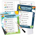 Magnetic Morning & Bedtime Routine Chart for Kids - Customizable Toddler Daily Schedule Board with Dry Erase Surface, Stickers & Marker, Build Habits with Visual Checklists, Colorful Doodle Theme