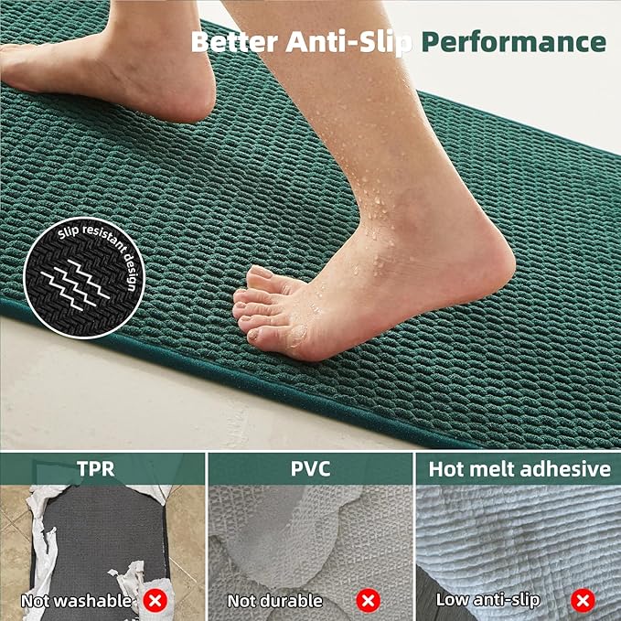 Toilet Rug, Thin Toilet Rugs U Shaped Washable Non Slip Absorbent Quick Dry Low Pile Toilet Mat, Dark Green 20"x24" U Shape