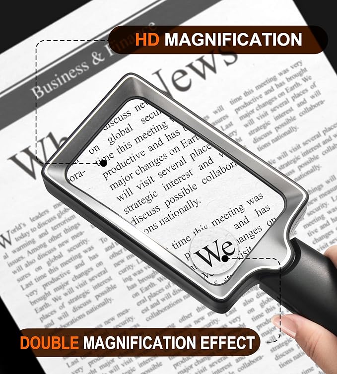Magnifying Glass with Light - Lighted Magnifier with 20 LED, Large Handheld Magnifying Glasses Illuminated Rectangle Magnifier for Seniors Reading Low Vision Close Work Inspection (Black)