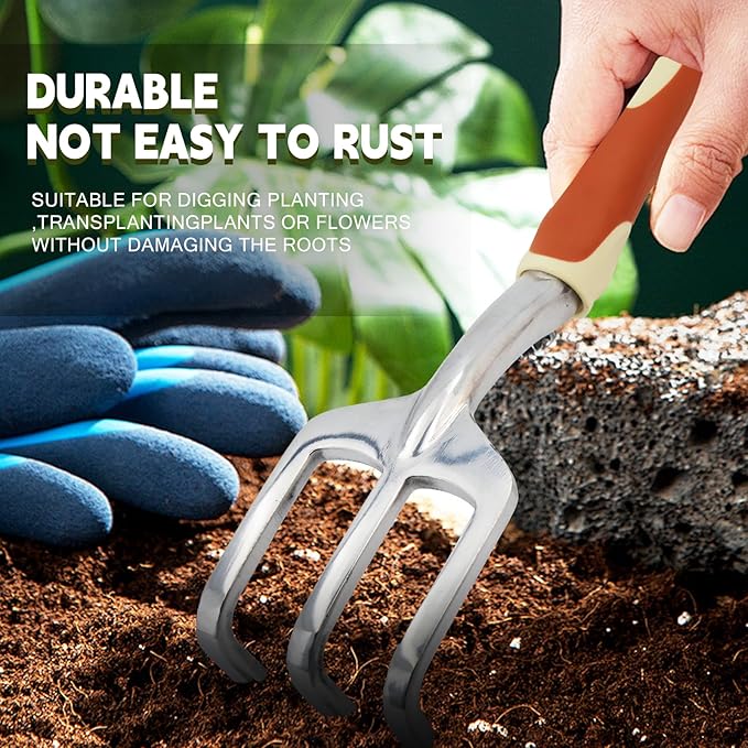 Garden Tool Set, 6 Pack Heavy Duty Gardending Hand Tools Kit with Non-Slip Rubber Grip, Ideal Gardening Gifts for Women
