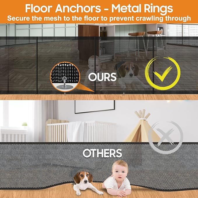 180" Extra Wide Retractable Baby Gates for Large Openings, 42" Extra Tall with Support Rods, Prevent Crawling, Mesh Dog/Pet Gate for Stairs/Doorways, Indoor/Outdoor Use