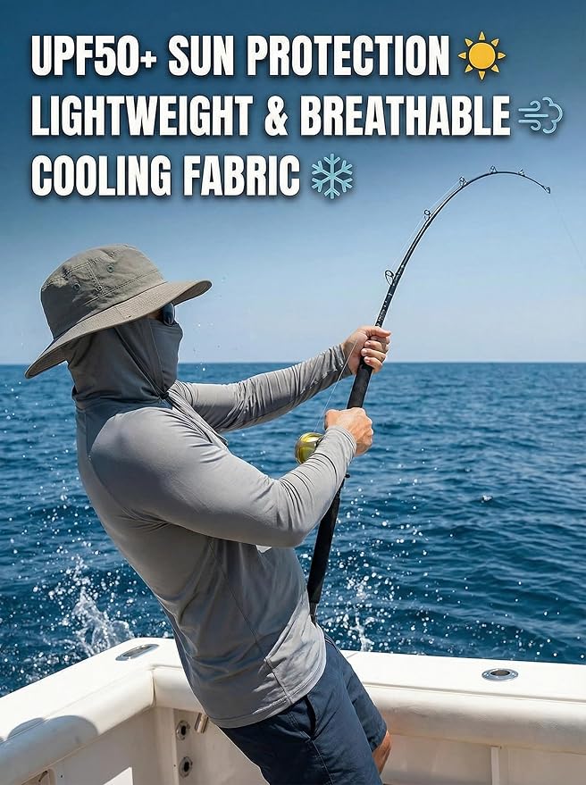 3-Pack Men's Compression Hoodie with Mask - Long Sleeve Winter Base Layer & Running Shirt - Sun Protection Fishing Gear