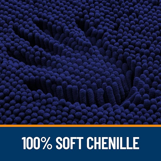 OLANLY Bathroom Rugs Sets 3 Piece, Soft Absorbent Chenille Bath Mats and U-Shaped Contour Toilet Rug, Quick Dry, Home Decor Accessories, Bath Mat Set for Bathroom (36"x24"+24"x16"+24"x20", Navy)