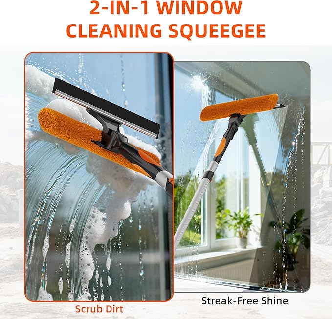 26FT High Window Cleaning Kit with Pole, 2-in-1 Window Squeegee with 5-20 FT Telescoping Extension Pole - Professional Window Washing Kit with Long Handle, Multi-Use Cleaning Tool for High Windows