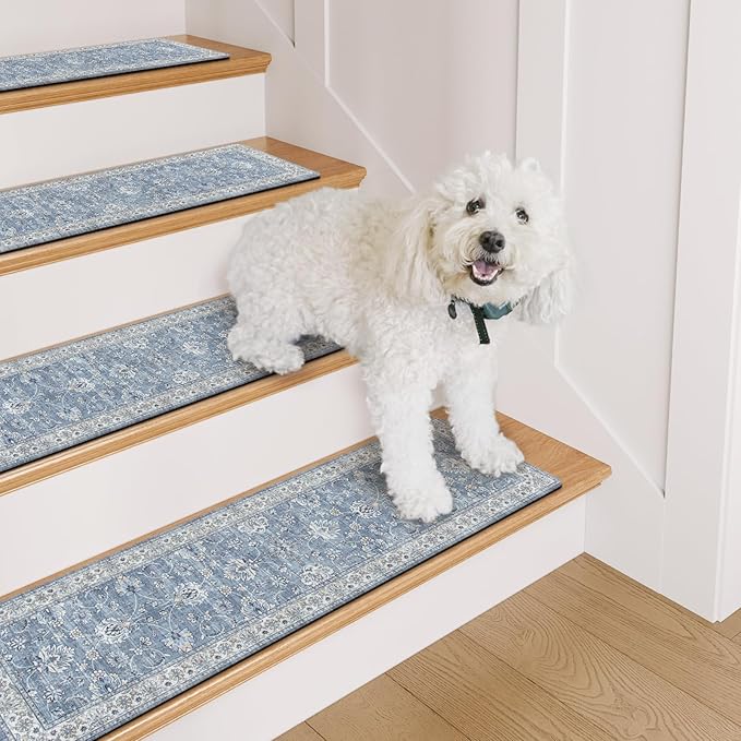 OJIA Stair Treads for Wooden Steps Indoor Washable Stair Carpet Non-Slip 15PCS 30"x8" Rubber Backing Stair Mats Stair Runners for Kids, Elders and Dogs, Staircase Step Treads Stair Covers