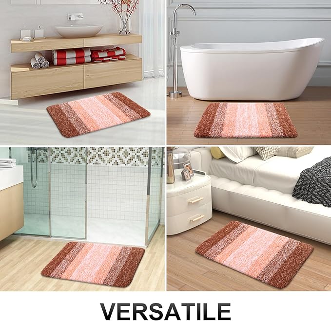 OLANLY Bathroom Rug Set 2 Piece, Soft Absorbent Microfiber Bath Mats and U-Shaped Contour Toilet Rug, Non-Slip, Machine Wash Dry, Plush Shaggy Bath Mats for Bathroom (30"x20"+24"x20", Orange)