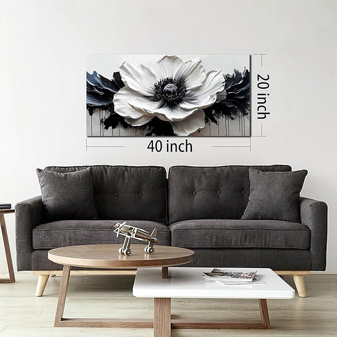 Flower Canvas Wall Art for Living Room - Black and White Wall Art for Bedroom - Modern Wall Decor for Bedroom Women Size 20" x 40"