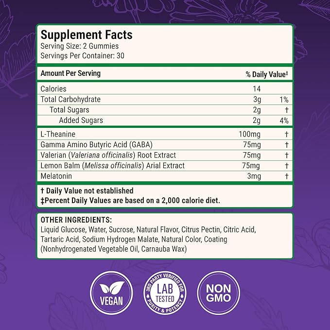 Nested Naturals Luna Sleep Gummies - Non-Habit Forming Melatonin Gummies 3mg with L-Theanine, Valerian Root, GABA, and Lemon Balm - Sleep Gummy for Adults - Mixed Berry, 60 Vegan Gummies