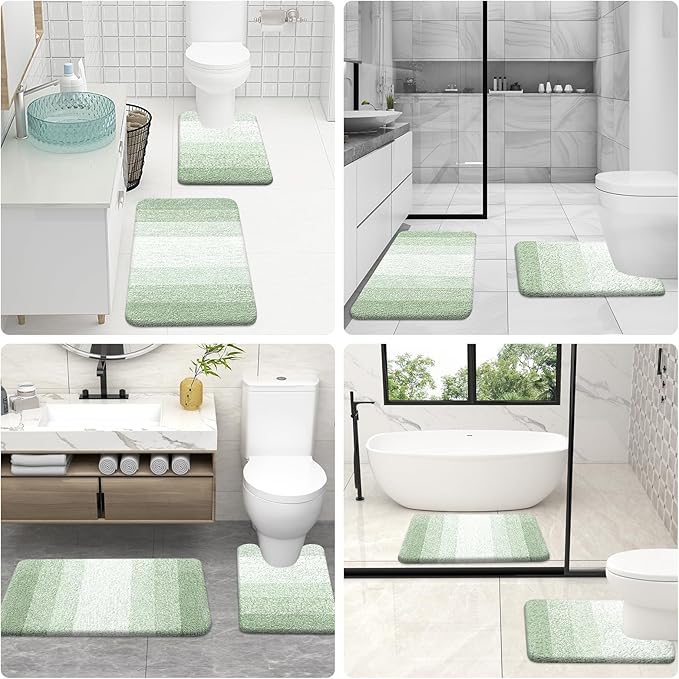 OLANLY Bathroom Rug Set 2 Piece, Soft Absorbent Microfiber Bath Rug Set, Non-Slip, Machine Wash Dry, Plush Shaggy Bath Mats for Bathroom (47"x20"+24"x16", Sage Green)