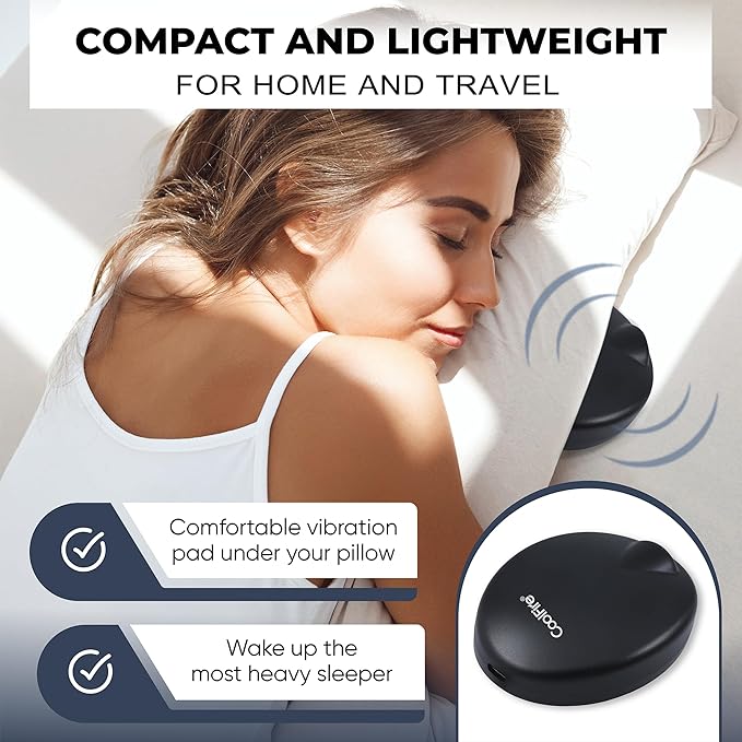 Coolfire – Vibrating Alarm Clock for Heavy Sleepers | Auto Set Bed Shaker Super Loud Alarm Clock Under Pillow | Auto Set, Auto DST | Cordless Rechargeable, Hearing Impaired, LCD Backlight