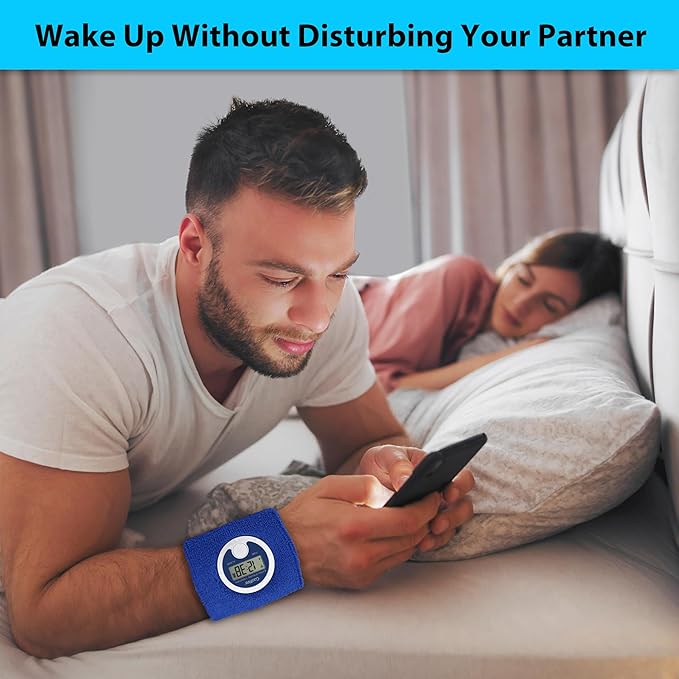 Coolfire - Vibrating Alarm Clock Sweatband, Silent Wake Yourself Up Wristband Vibrating Alarm Watch for Couples, Students, Easy to Set on User-Friendly App, Hearing Impaired, USB Chargeable (Blue)