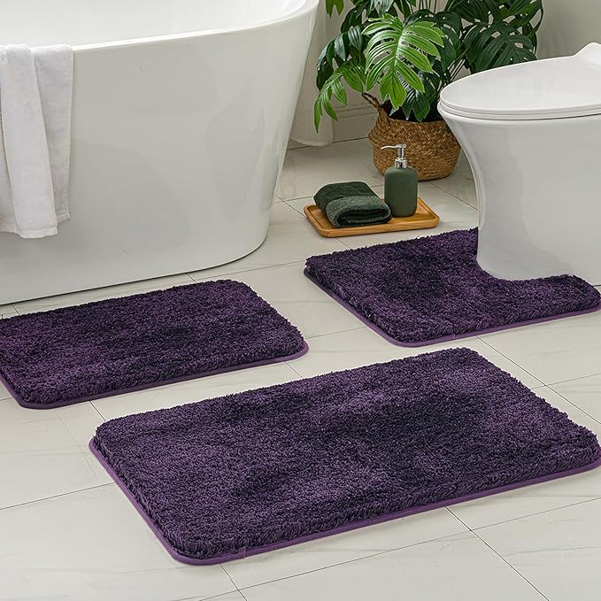 MIULEE Toilet Rug U Shaped for Bathroom - Soft and Absorbent Microfiber Contour Bath Rugs for Toilet, Non Slip Rubber Backside for Extra Safety, Machine Washable - Dark Purple, 20''x24''