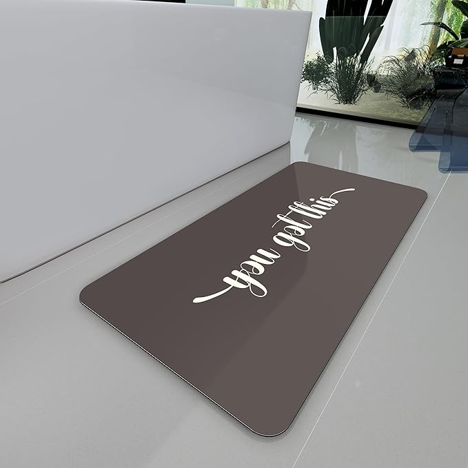 Bath Mat, Bathroom Mat Rugs Super Absorbent Shower Mats Non Slip Quick Dry Thin Rubber Mats for Bathroom Floor Fit Under Door, Shower Rug for Bathtub, Shower, Beige